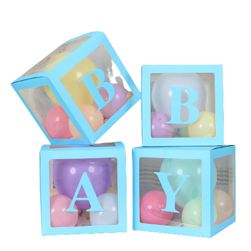 Boîte à Ballons décoratif Bleu 30/30cm avec Lettre BABY 4 pcs (Achat )
