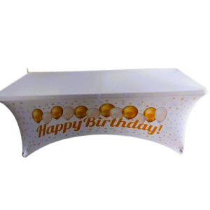 Nappe housse pour table pliante 180cm Blanche Joyeux Anniversaire (Achat)