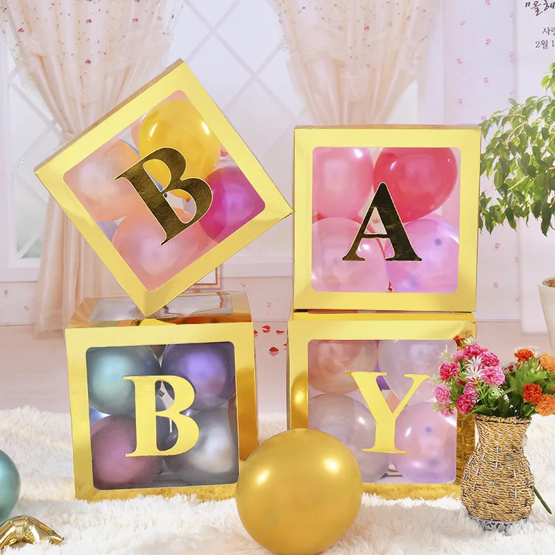 Boîte à Ballons décoratif Or 30/30cm avec Lettre BABY 4 pièce (Achat )