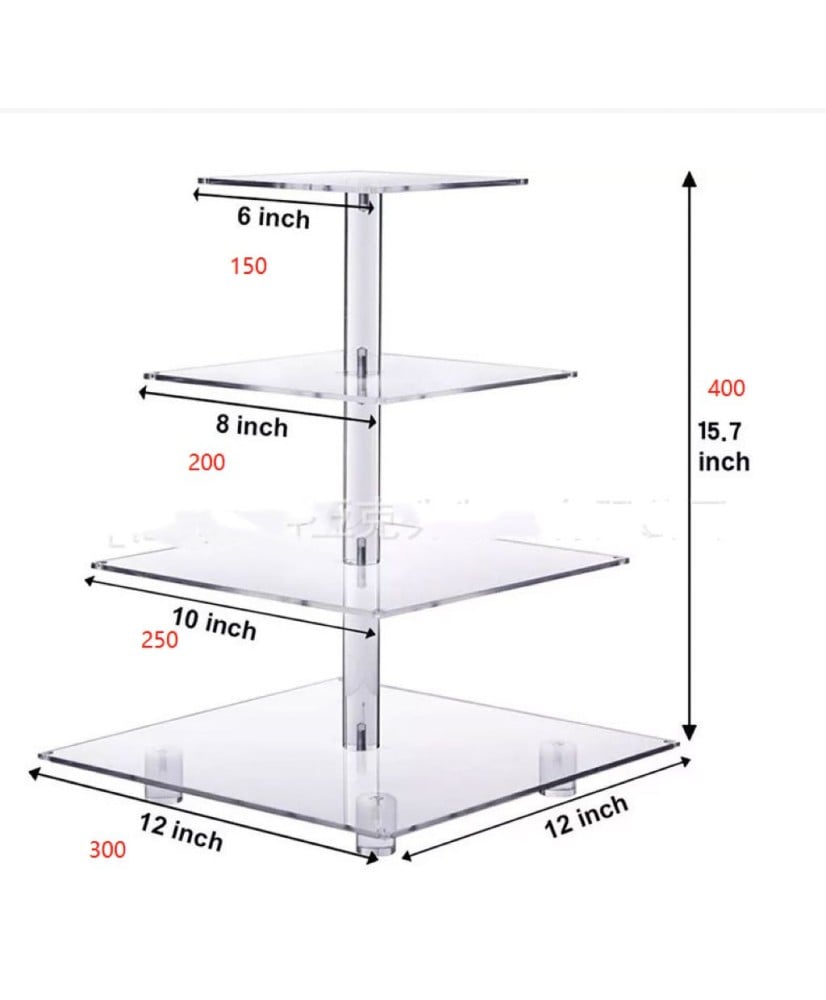 Location Support 4 étage cup cake en acrylique transparent carre – Image 2